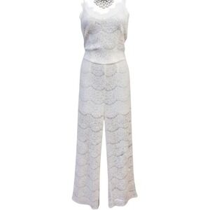 Monteau Los Angeles White Floral Lace Wide Leg Jumpsuit Bridal Bachelorette Boho